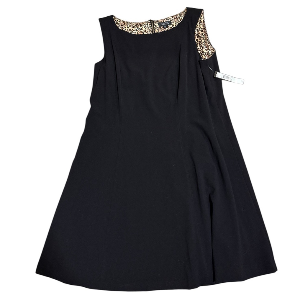 Tahari ASL | Black A-Line Dress with animal print